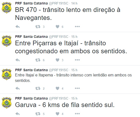 Reprodução: Twitter @PRF191SC 31/12/2015 10:30